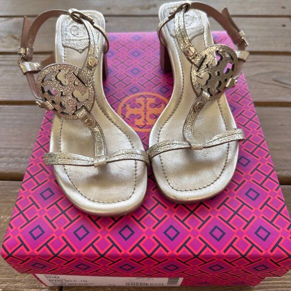 Tory Burch Miller Heeled Sandal in Spark Gold with box & dustbag - Picture 1 of 5